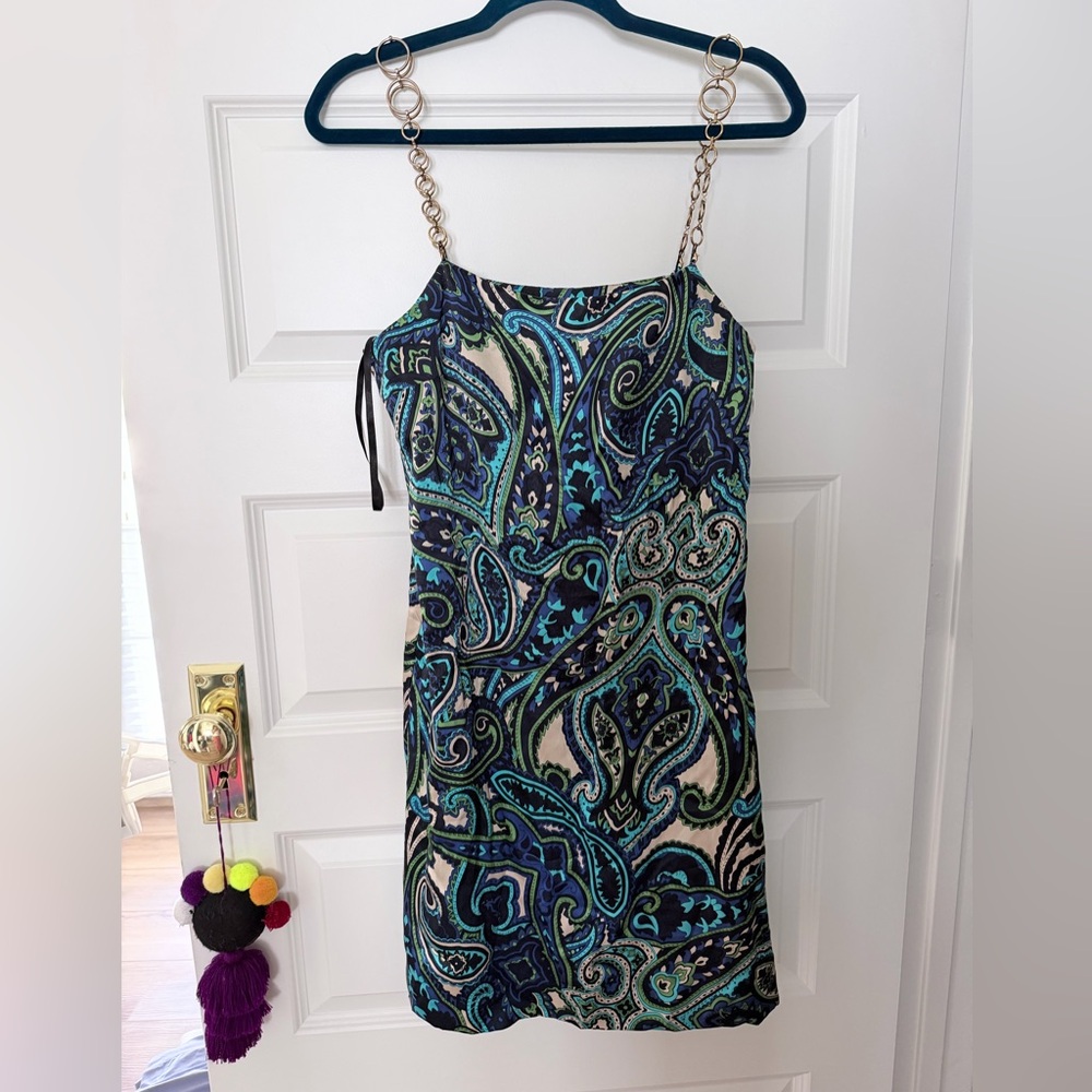 Inc 100% silk Paisley Print Slip Dress with Chain Straps